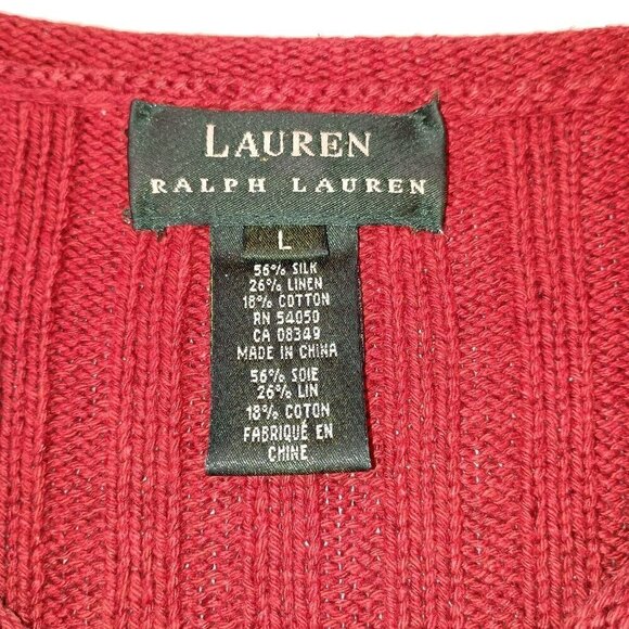 Lauren Ralph Lauren Silk & Linen Cable Knit Women Sweater Long Sleeve V Neck LG - Picture 3 of 7